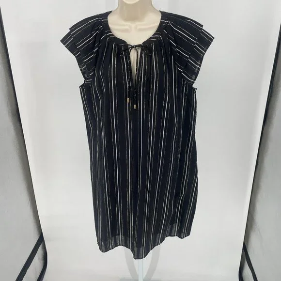 Ann Taylor | Dresses | Ann Taylor Black Metallic Stripe Dress Nwt Sz 8  Shift Keyhole Flutter Cap Sleeve | Poshmark